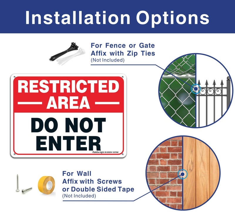 Faittoo Restricted Area Sign, Do Not Enter Signs Metal, 2 Pack, 10 x 7 inch .40 Rust Free Aluminum, UV Protected, Weather Resistant, Waterproof, Durable Ink, Easy to install - Image 3